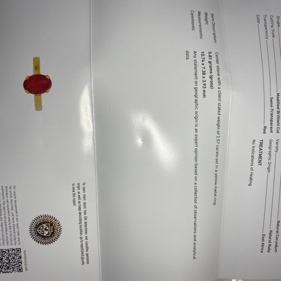 GIA Certified Ruby 2.57ct Solid 18K Gold Ring - Picture 9 of 9